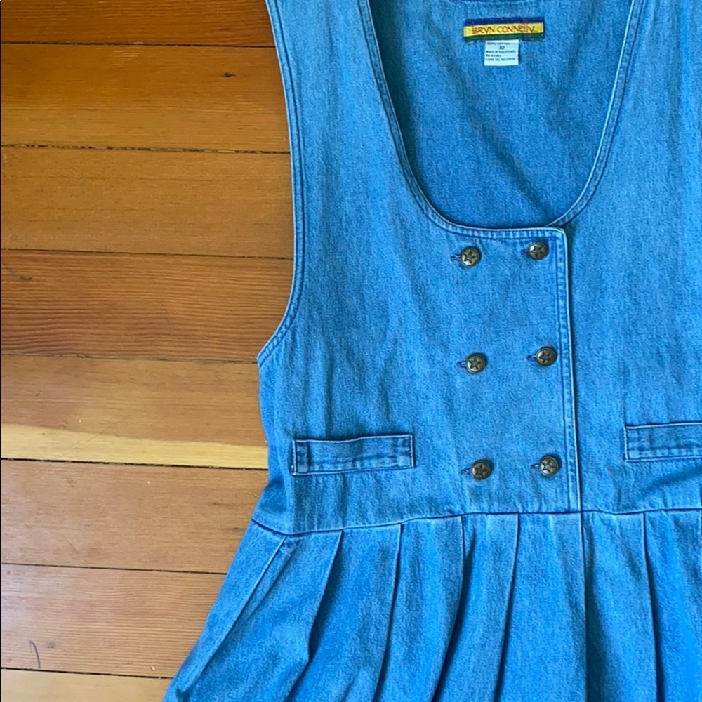 70s Vintage Denim Dress With Pockets Sleeveless